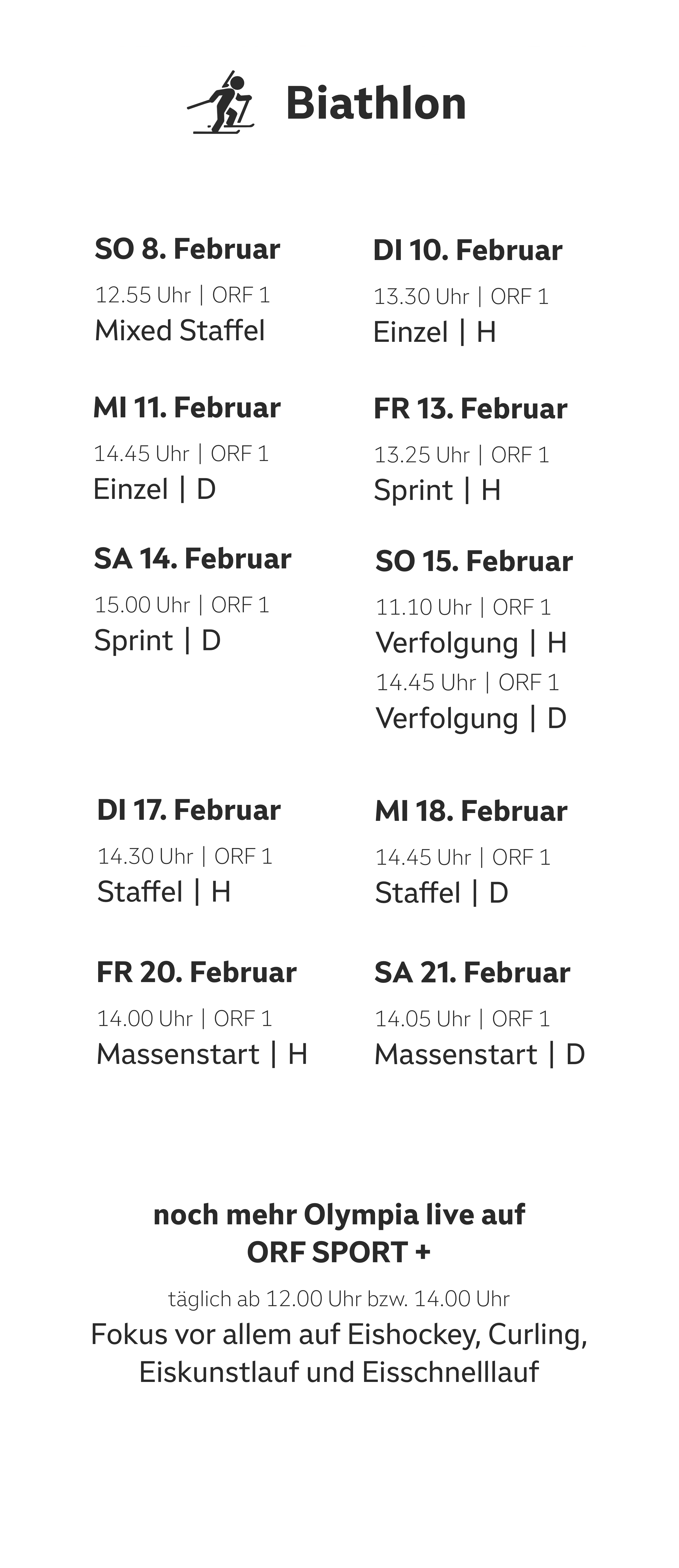 Übersicht der Termine zur Disziplin Biathlon