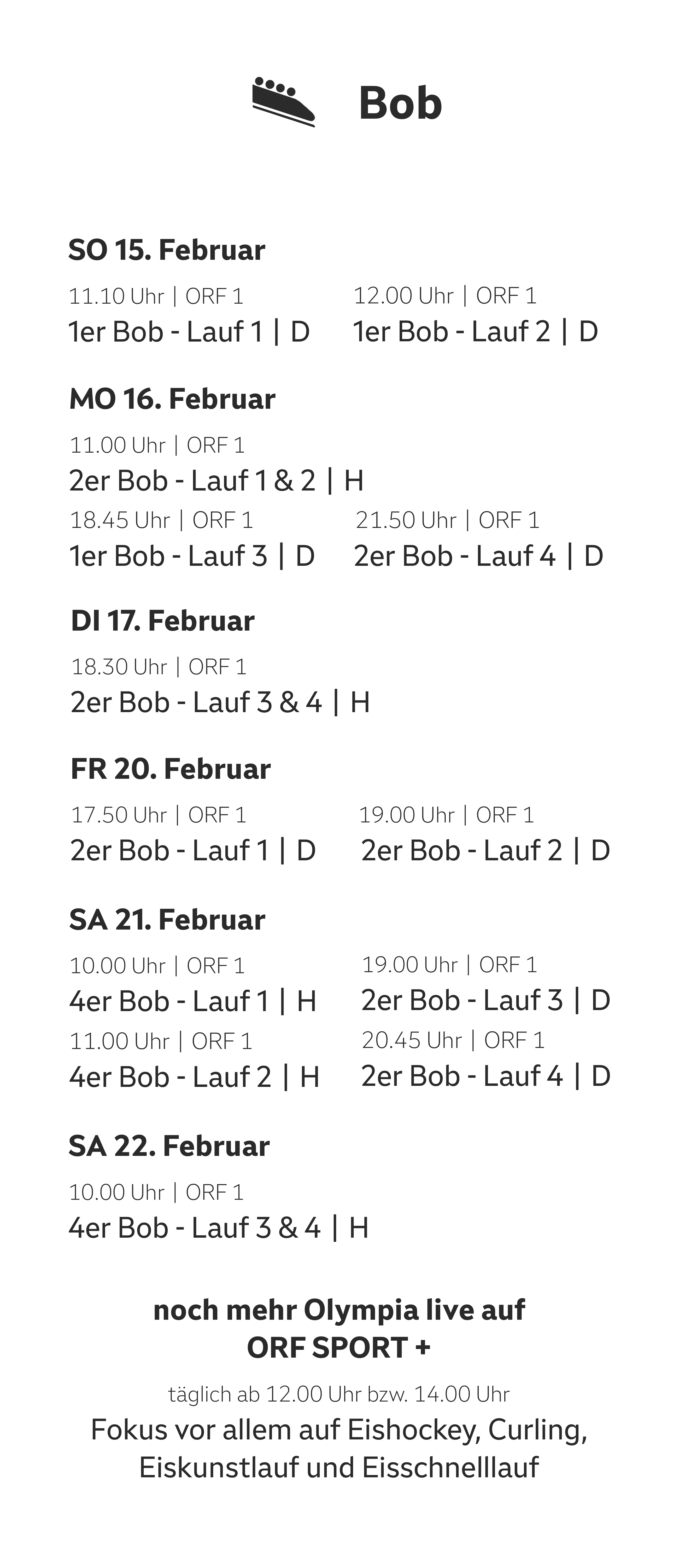 Übersicht der Termine zur Disziplin Bob