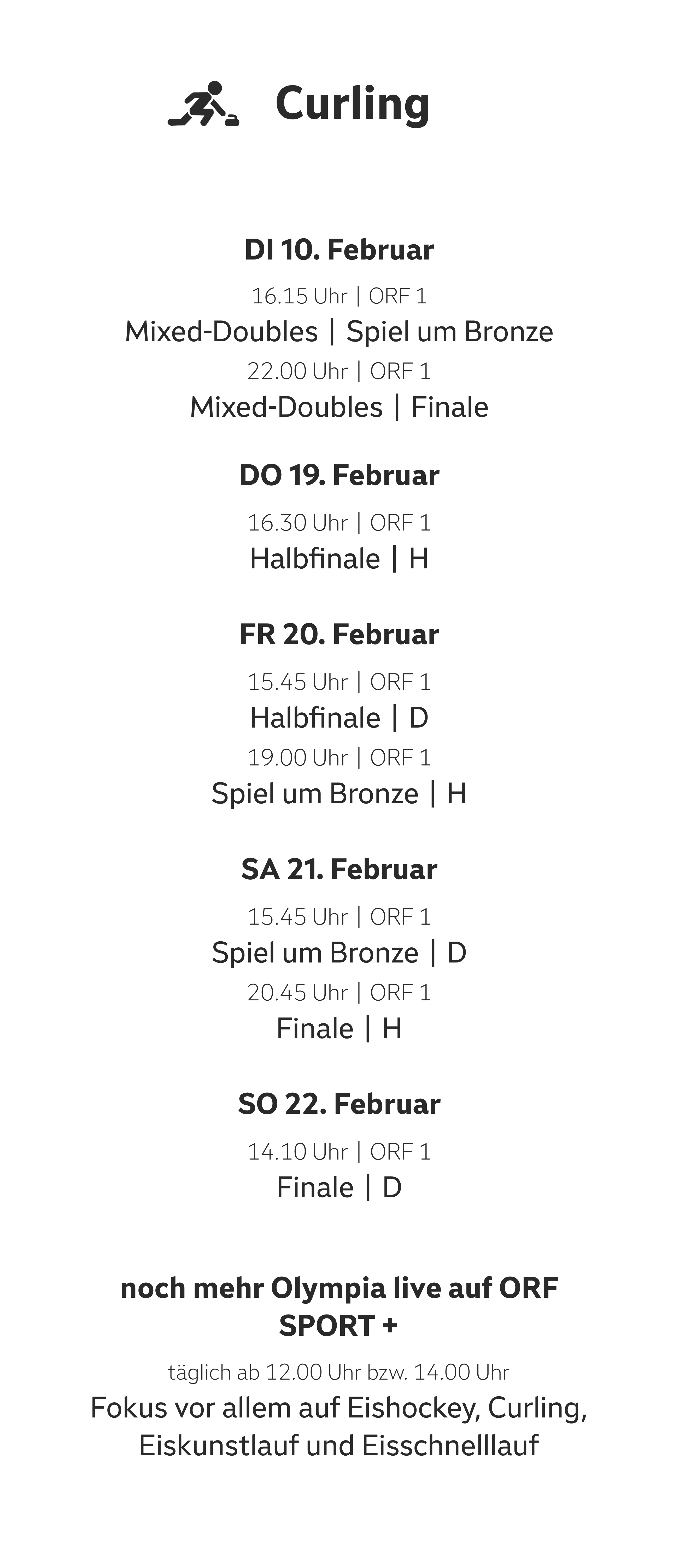 Übersicht der Termine zur Disziplin Curling