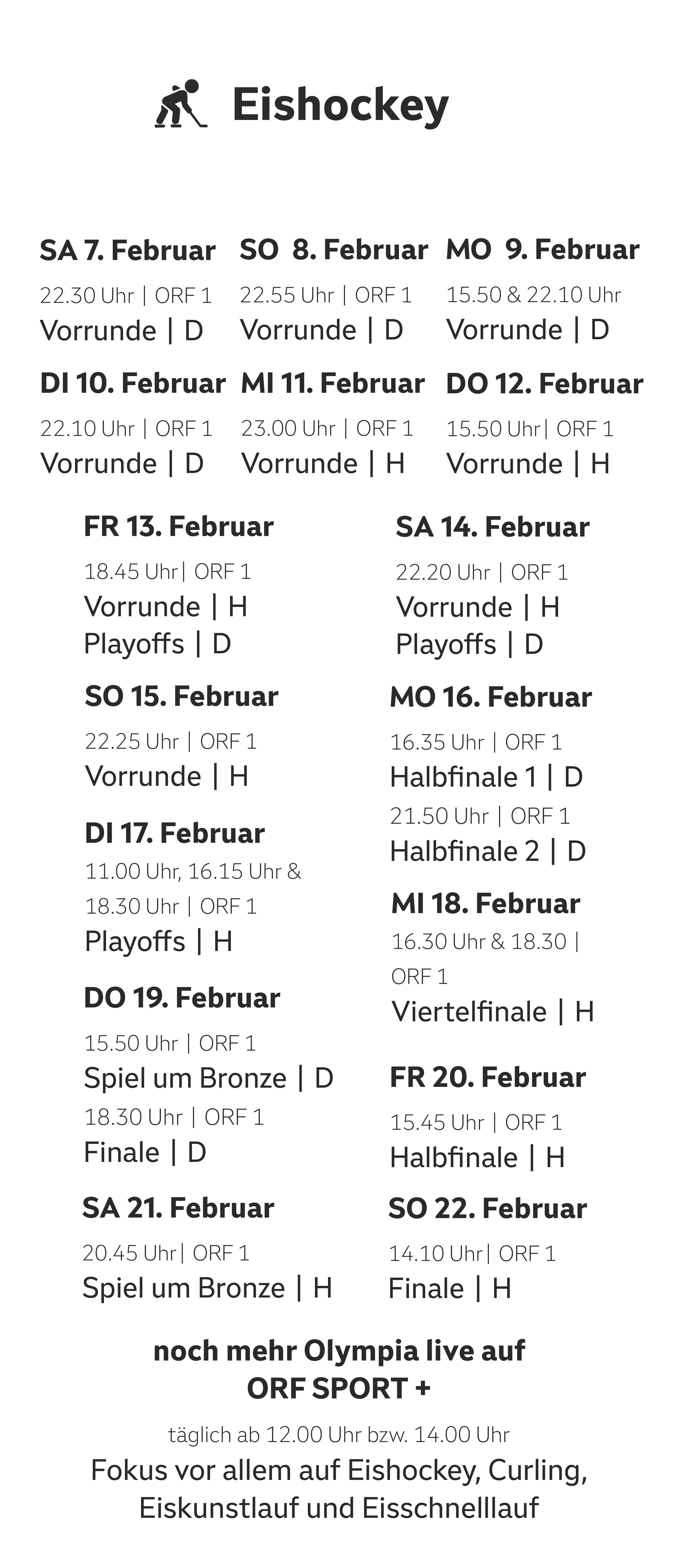 Übersicht der Termine zur Disziplin Eishockey