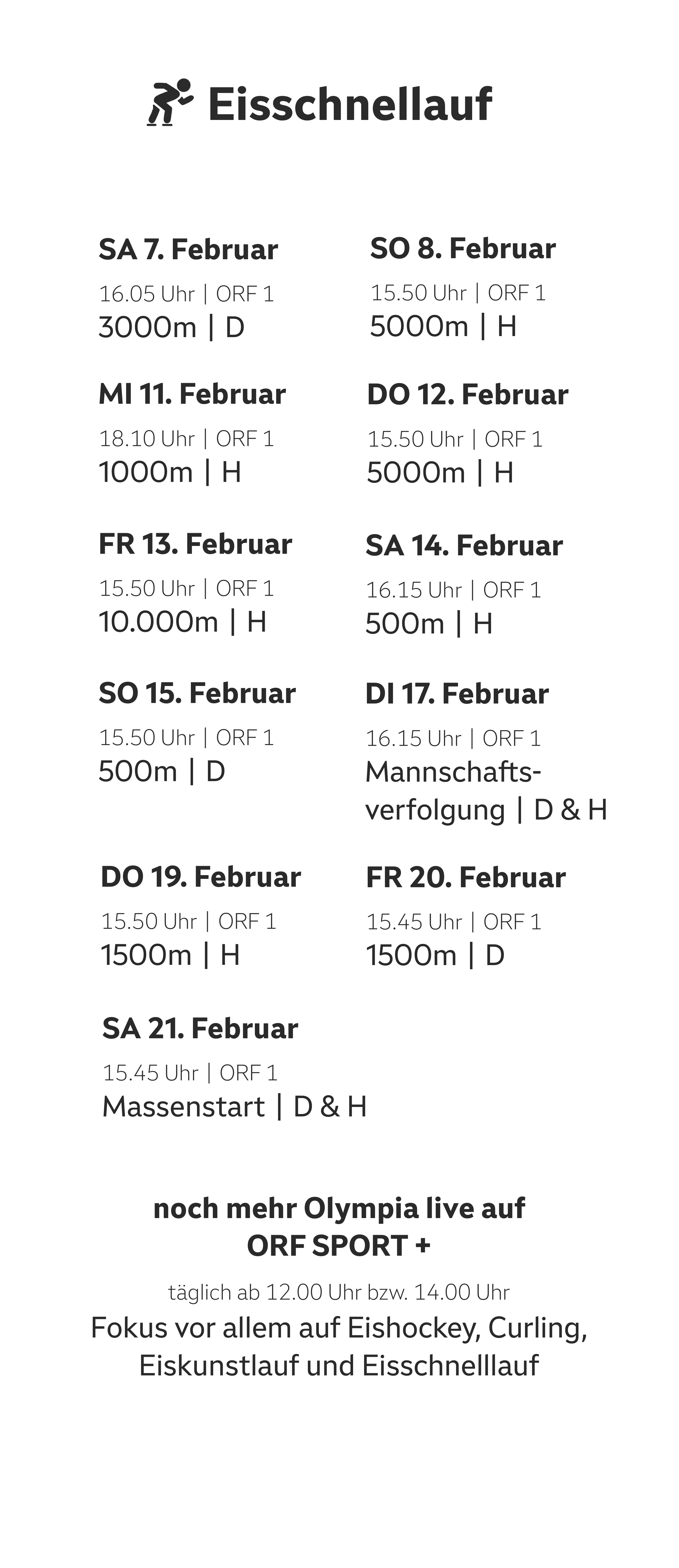 Übersicht der Termine zur Disziplin Eisschnelllauf