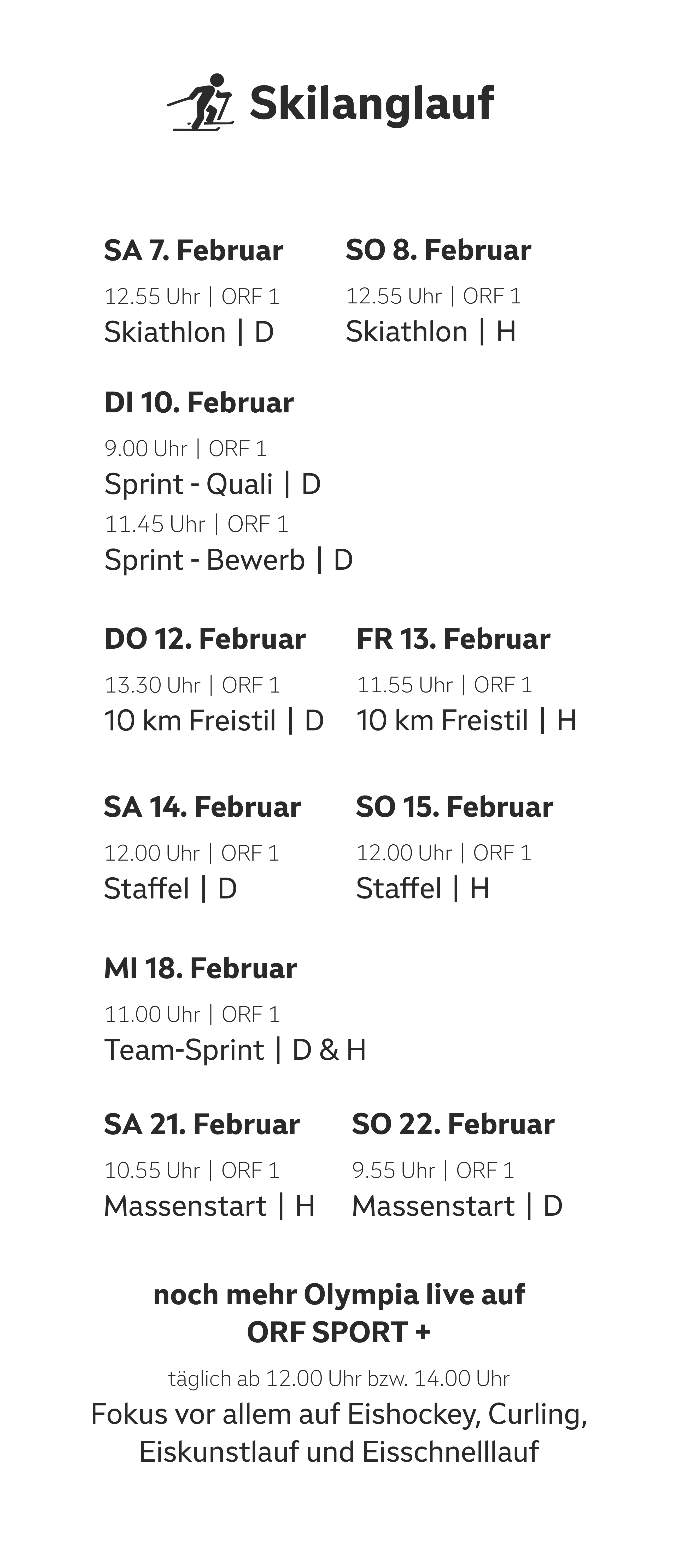 Übersicht der Termine zur Disziplin Langlauf