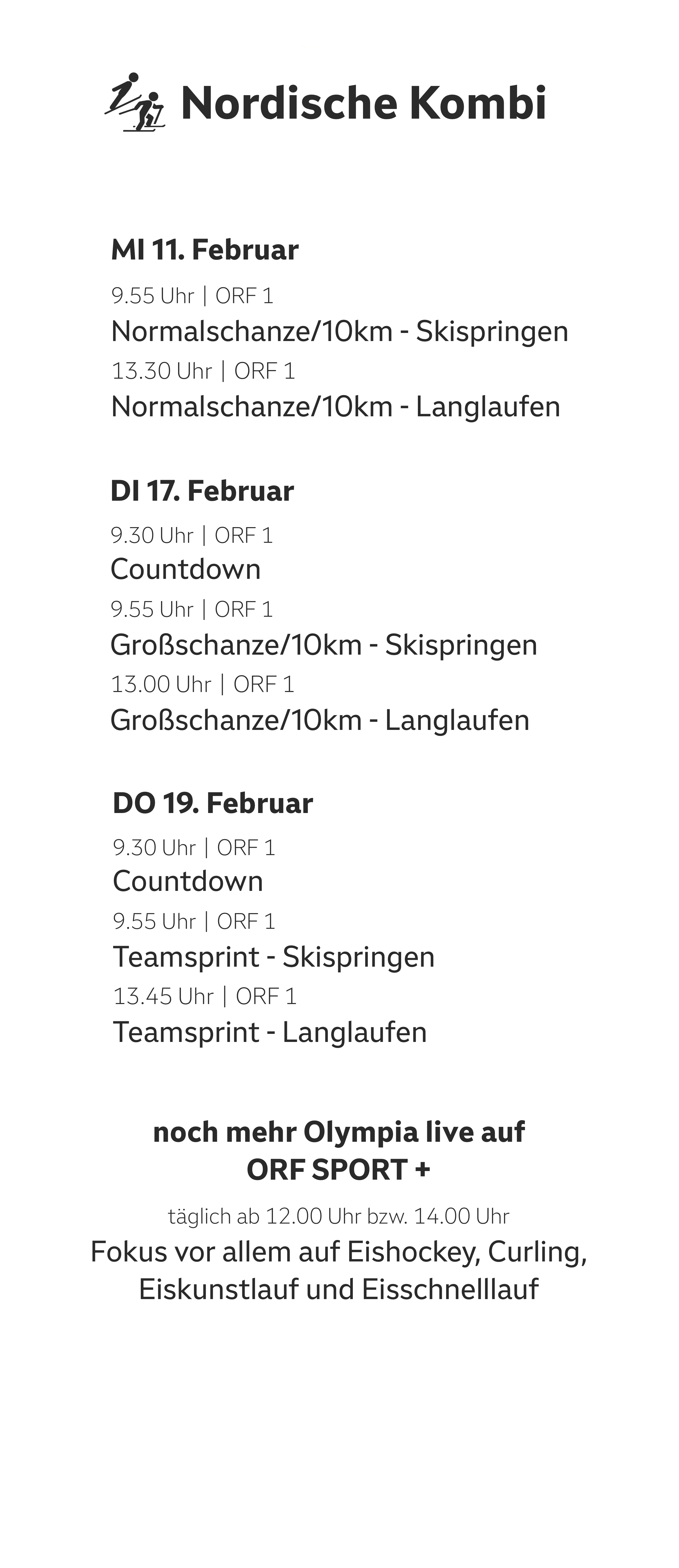 Übersicht der Termine zur Disziplin Nordische Kombination