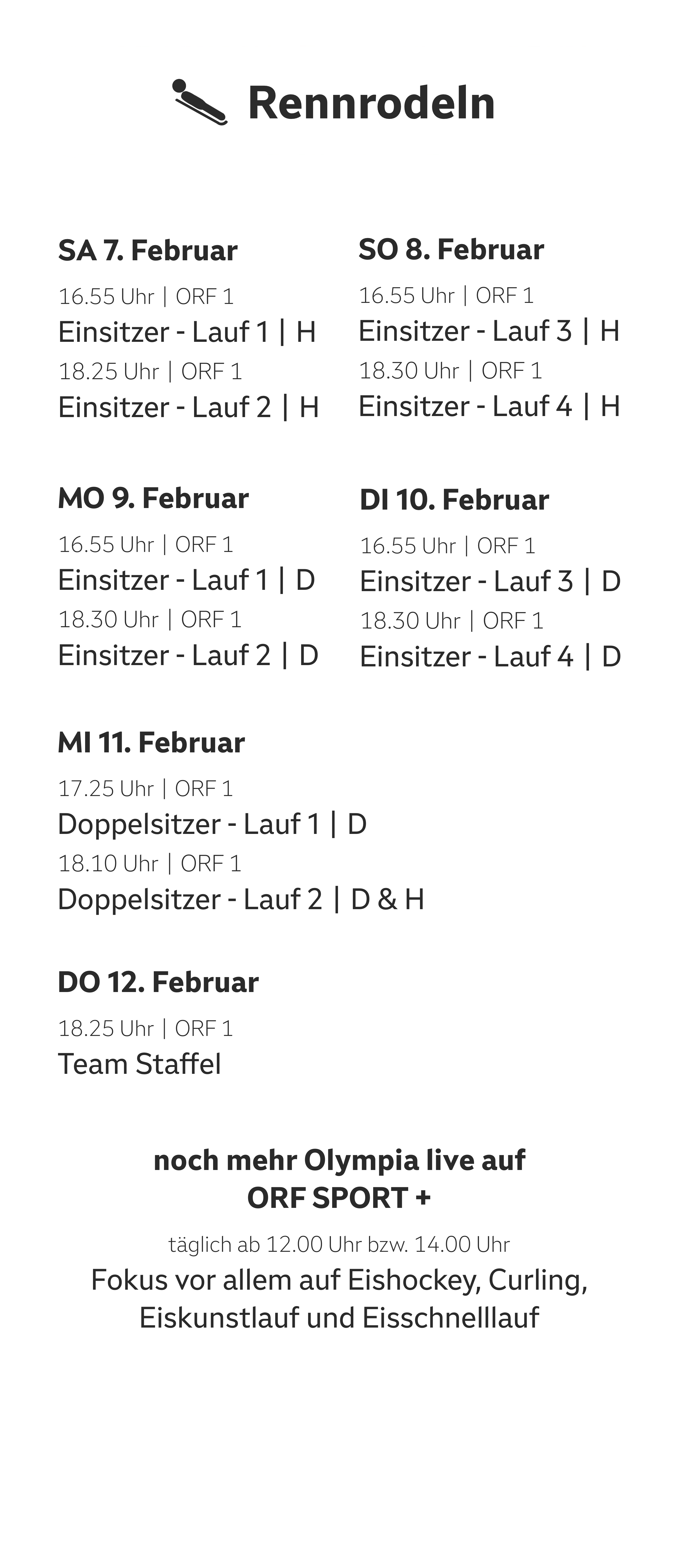 Übersicht der Termine zur Disziplin Rodeln
