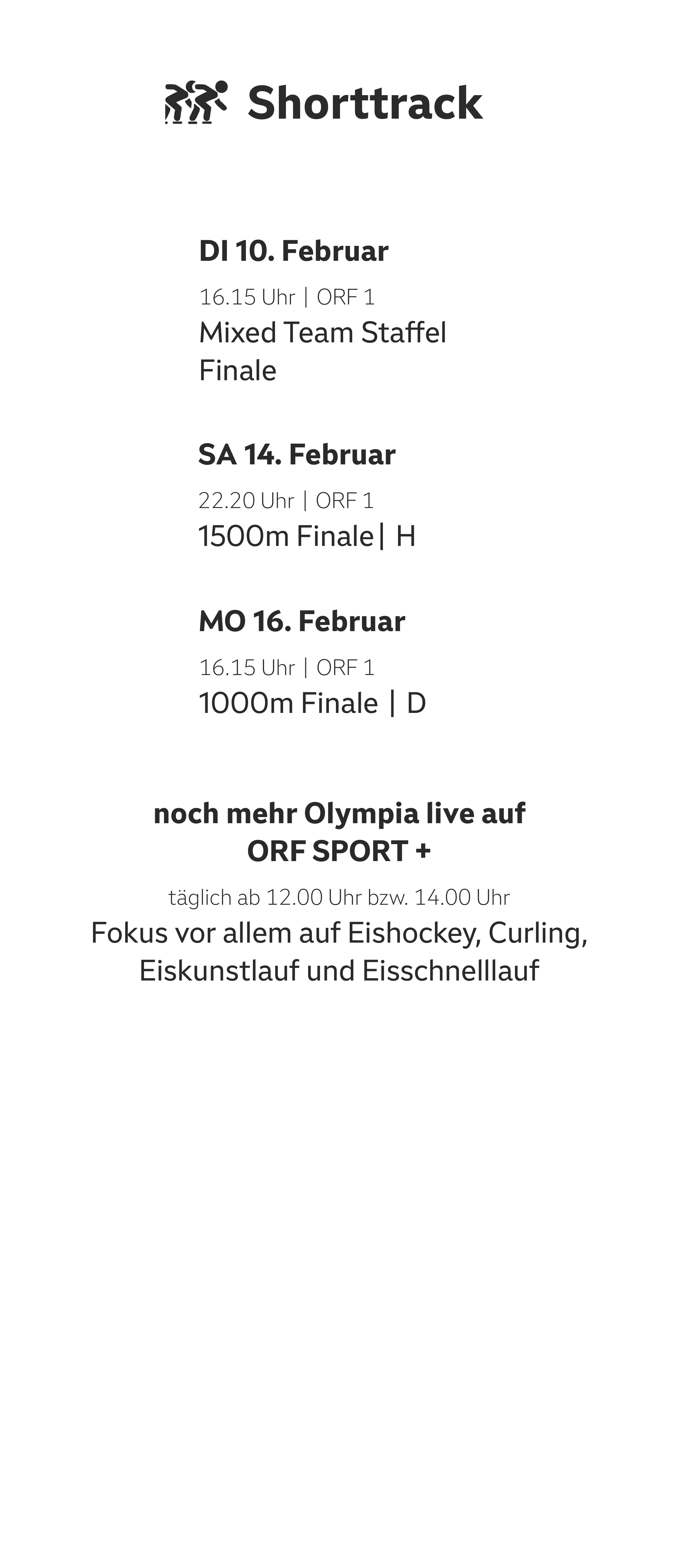 Übersicht der Termine zur Disziplin Shorttrack