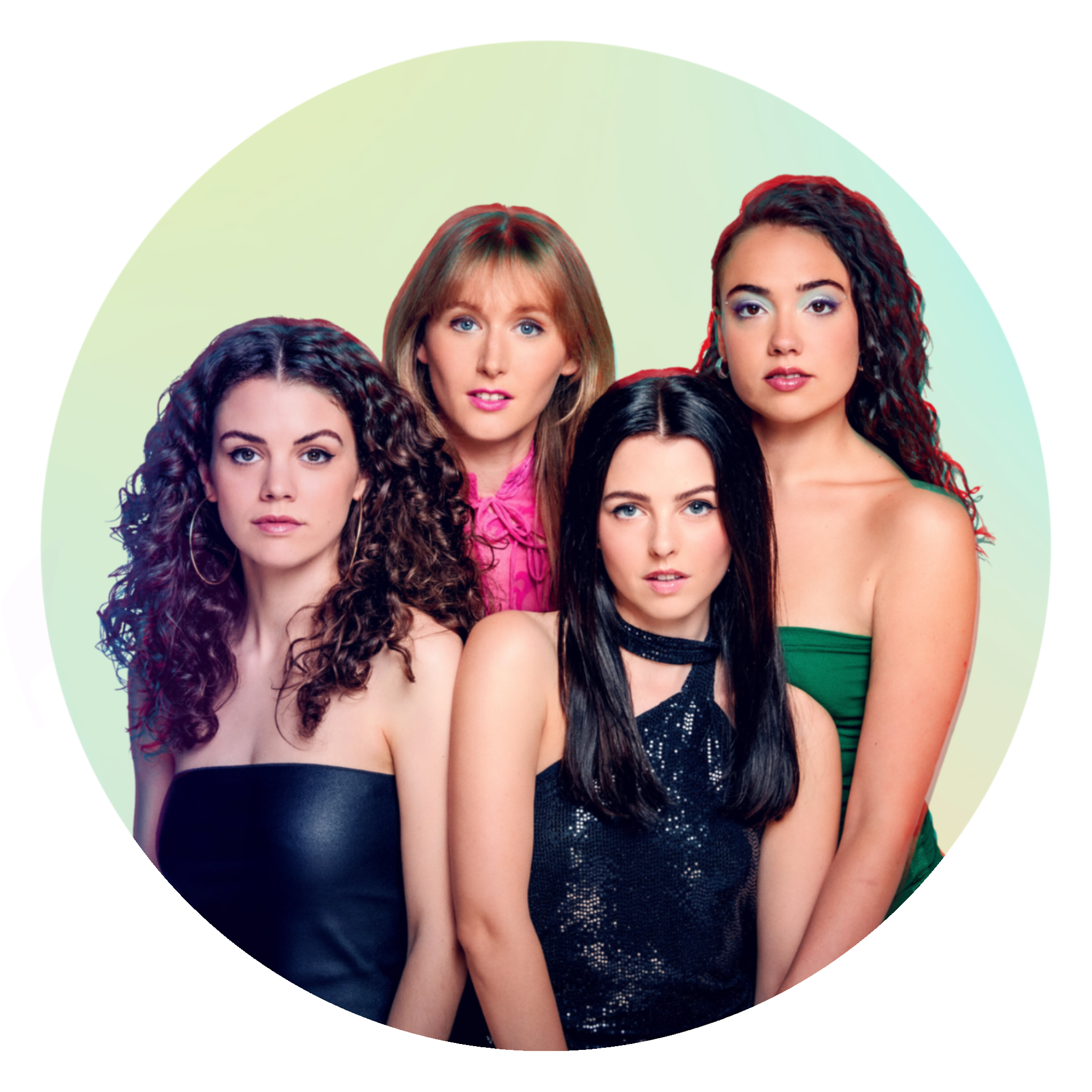 Der Cast der Serie 'Biester' vor einem grünen Hintergrund